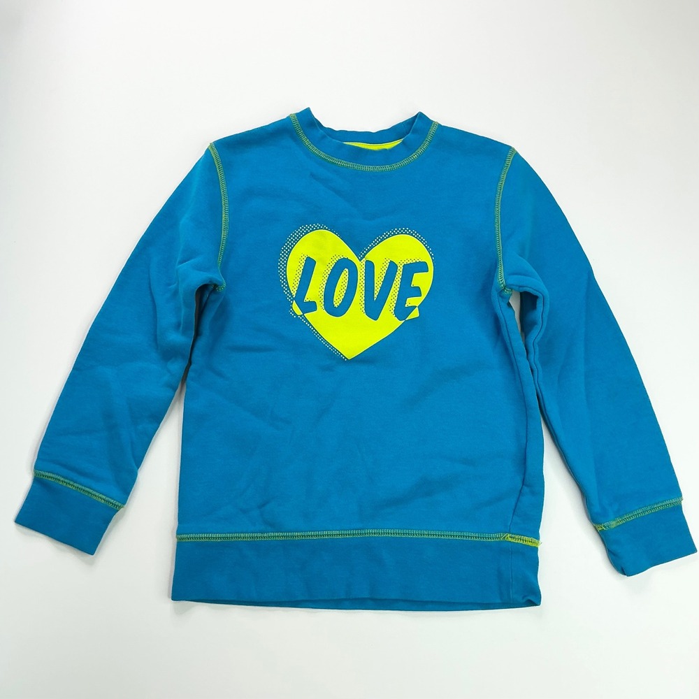 MTA Sport Blue Sweatshirt Kids Size 6/6X Love Heart Neon Graphic Fleece Pullover
